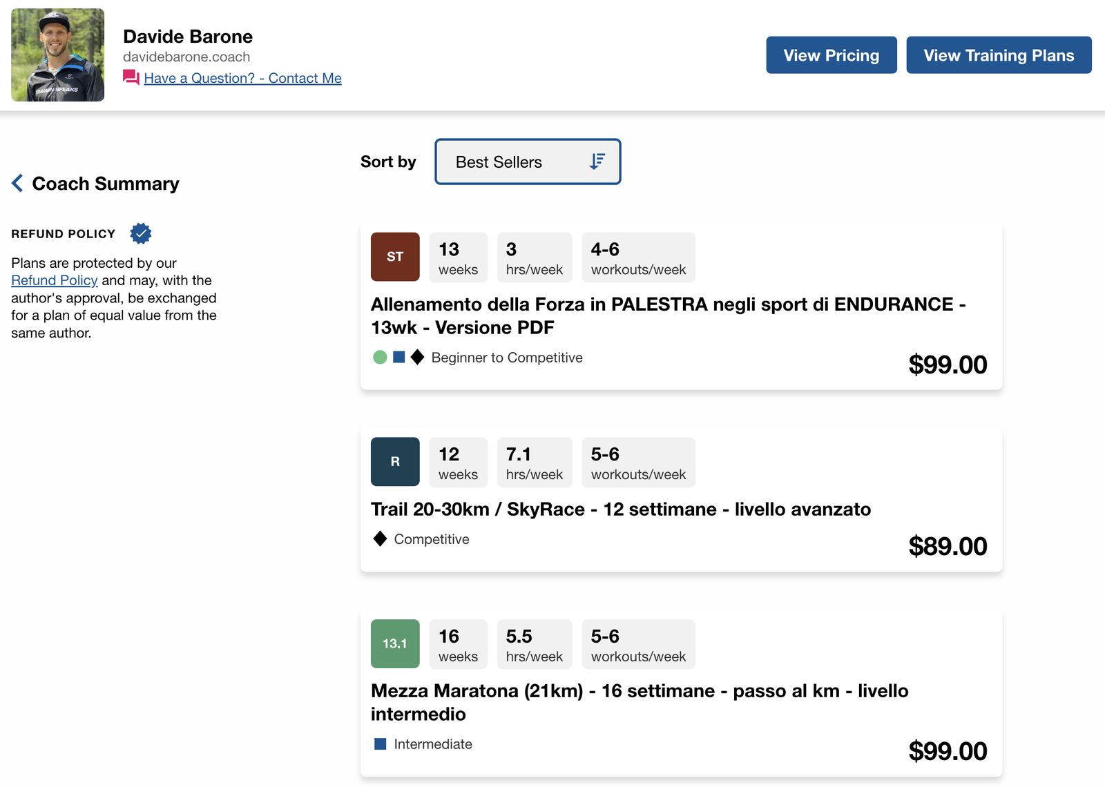 Tabelle di allenamento su TrainingPeaks
